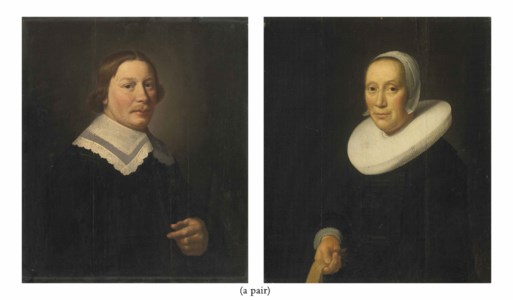 Portrait of a gentleman, half-length, in black with a white collar; and Portrait of a lady, half-length, in black with a white collar and bonnet