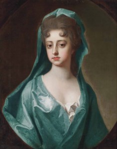 Portrait of a lady, traditionally identified as Elizabeth Felton, Lady Hervey (1676-1741), bust-length, in a blue dress and mantle, feigned oval