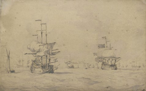 A fleet of men o' war in a stiff breeze