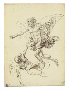 Time overcoming an allegorical figure, perhaps Ignorance, with a subsidiary study of a head in profile