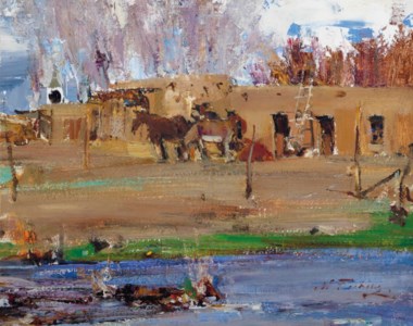 Horses Before An Adobe