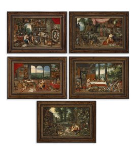 Jan Brueghel the Younger, The Five Senses: Sight, Touch, Hearing, Taste and Smell