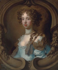 Portrait of Lady Frances Norcliffe (1654-1731), bust-length, in a pale blue dress with a pearl clasp, in a sculpted cartouche