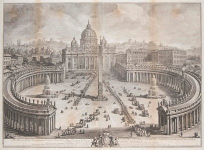 Il Prospetto principale del Tempio e Piazza di S. Pietro in Vaticano, e Palazzo Pontifico; and L'Interno della Basilica Vaticana colla rappresentanza dell' Ordine, con cui l'Ecclesiastica Gerarchia Cardinali Arcivescovi