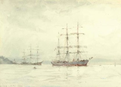 Two windjammers lying at anchor in Falmouth