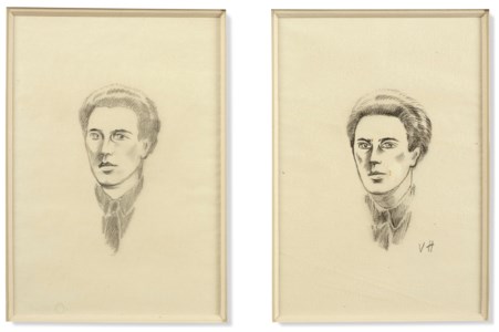 2 portraits d'AndrÉ Breton - dessins originaux à la mine de plomb