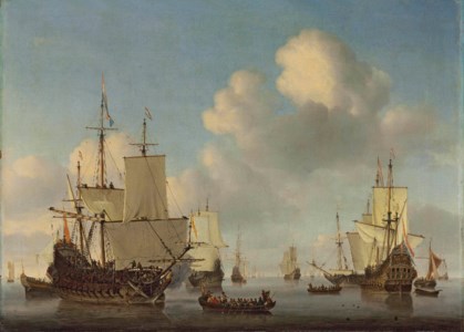 Dutch men-o'-war and other shipping in a calm