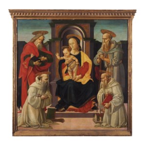The Madonna and Child enthroned with Saints John the Evangelist and Jerome, and two Benedictine saints
