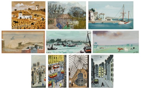 Ten works depicting landscapes, seascapes and scenes of Paris