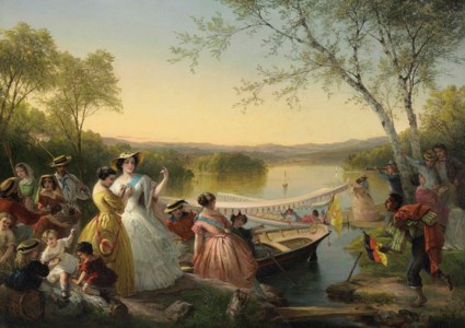 Reminiscences of Lake Mahopac--Ladies Preparing for a Boat Race