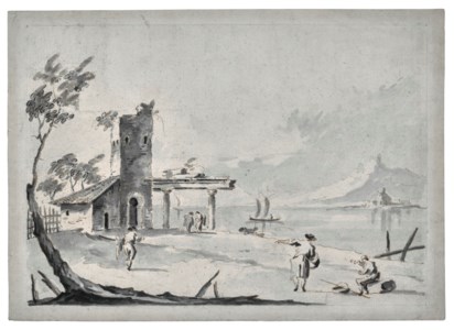 A pair of capricci: The Venetian lagoon with ruins and figures