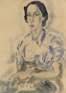 Portrait de femme assise avec chat