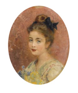 Portrait of a lady with a bouquet