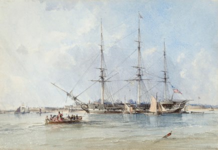The Blackwall frigate Seringapatam at anchor off Tilbury Fort