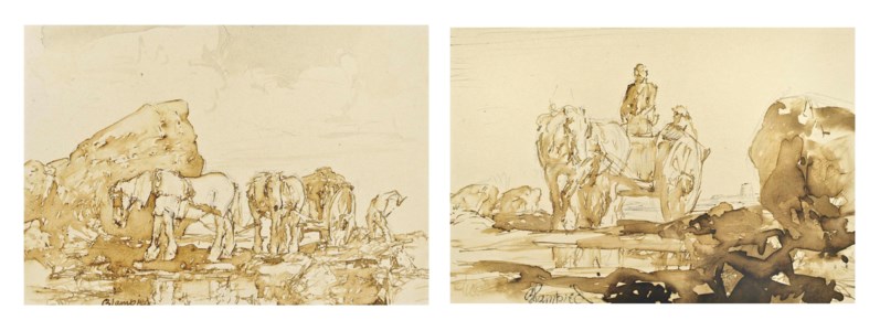 A vraic cart on the beach; and Vraicing, Jersey (both illustrated)