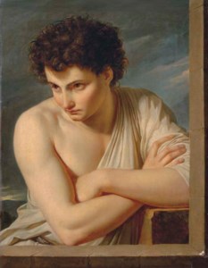 A young man dressed as an Arcadian shepherd