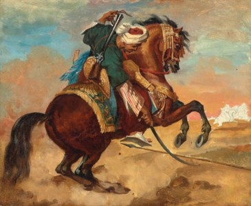 Turc monté sur un cheval alezan brûlé