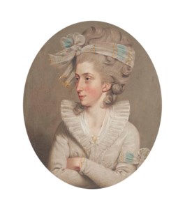 Portrait of Letitia Anna Philippa Pervis, bust-length, in a white dress