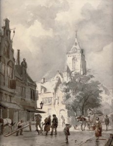 A capriccio view of Woerden with the Petruskerk beyond