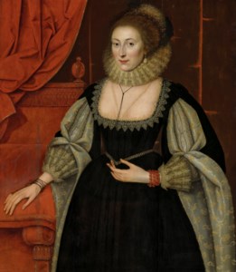 Portrait of a lady, three-quarter-length, in a black dress with slashed sleeves and a cartwheel ruff of pointed lace