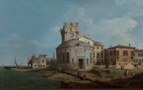 A Venetian Capriccio with an oval church by the Lagoon