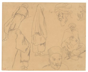 Four figure studies of Bedouins and three of head studies ; and Studies of two seated men
