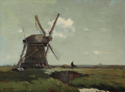 Windmill in a polder landscape, near Noorden