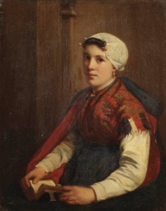 A young girl seated