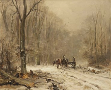 Loggers in a winter forest