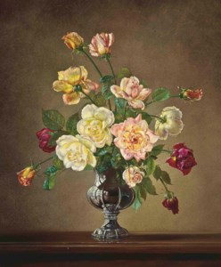 Roses in a silver vase