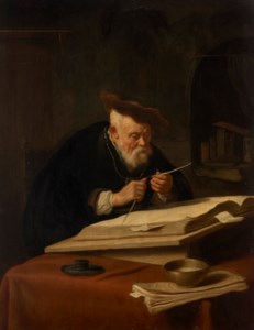 A scholar sharpening his quill