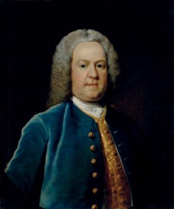 Portrait of a gentleman, bust-length, in a blue coat and golden vest