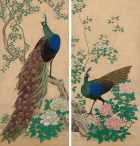 Peacocks and peonies