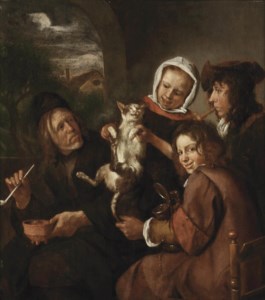 Children teasing a cat