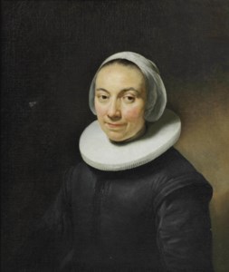 Portrait of a lady, bust-length, in a black dress with a white collar and headdress