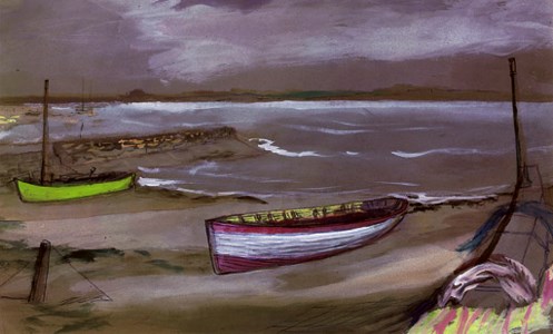 Terraced grove; and Boats at shore