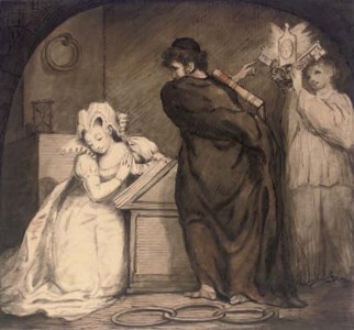 Dr Fackenham, Dean of St. Paul's, trying by argument to convert Lady Jane Grey to the Romish faith