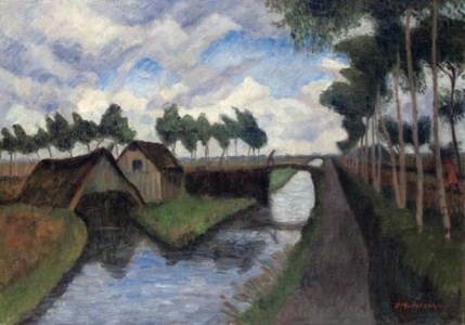 Rautendorfer Graben mit Bootschuppen bei Worpswede
