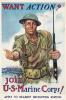 JAMES MONTGOMERY FLAGG (1870-1960).  WANT ACTION? / JOIN U•S• MARINE CORPS! 1942. 37x24¾ inches, 94x63 cm. Alpha Lithograph Co., Camden