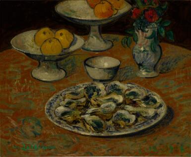 Nature morte, huîtres, fruits et fleurs