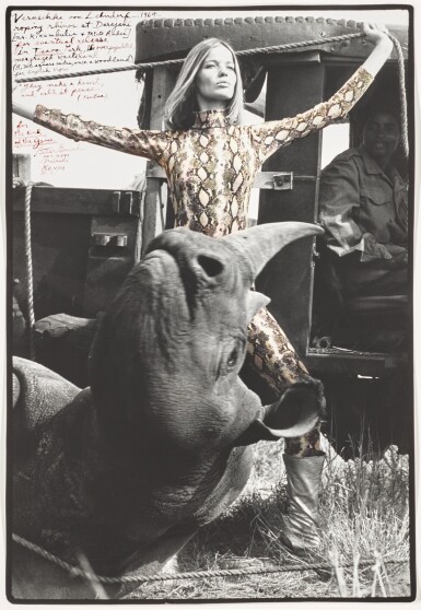 Veruschka von Lehndorf roping rhinos for eventual release at Darajani, Tsavo Park