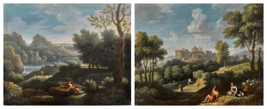 A pair of Italianate views, one of Arriccia and another classical landscape