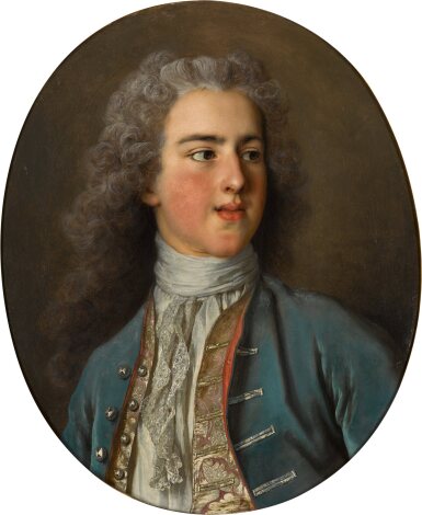 Portrait of Yves-Simon Pommyer (1707–1756), bust-length, wearing a blue coat and pink embroidered waistcoat