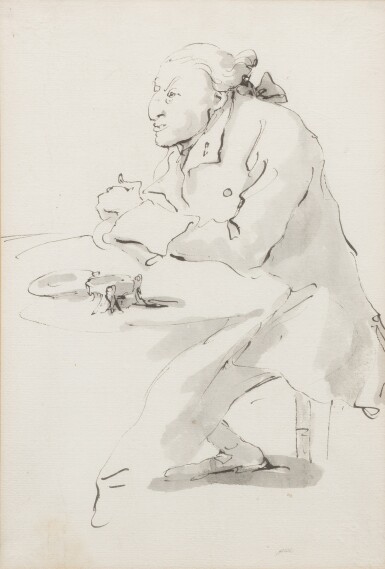 Caricature of a gentleman seated at a table | Caricature d'un homme assis à une table