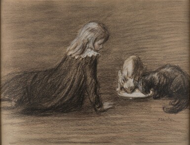 Young girl with cats | Jeune fille aux chats