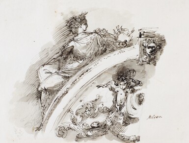 Design for a doorway with Flora (?) and a putto surrounded by garlands