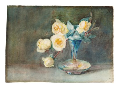 'Yellow Roses in a Blue Glass Vase', circa 1879