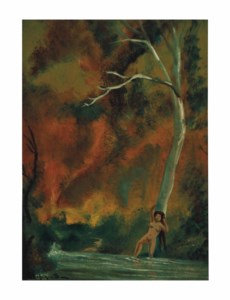 Nude Reclining Against a Tree in a Stream