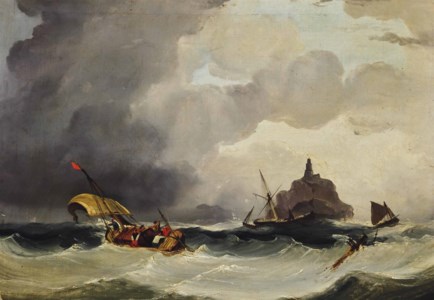 Ships battling rough seas