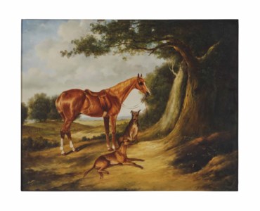 A Horse and two Greyhounds in a landscape